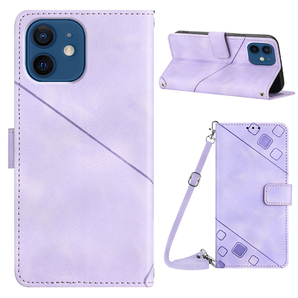 PT005 YB Imprinting Series-7 for iPhone 12 12 Pro Wallet Stand Phone Case Imprinted Lines Leather Cover with Shoulder Strap PT005 YB Imprinting Series-7 for iPhone 12 12 Pro Wallet Stand Phone Case Imprinted Lines Leather Cover with Shoulder Strap